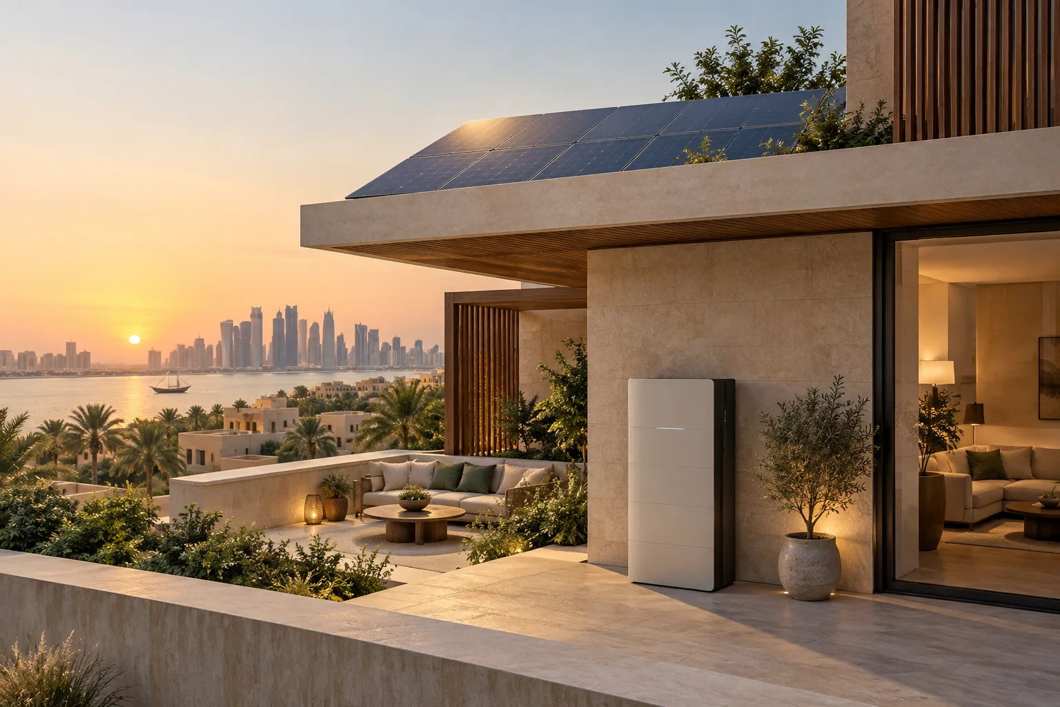 Rooftop solar array with a residential battery system