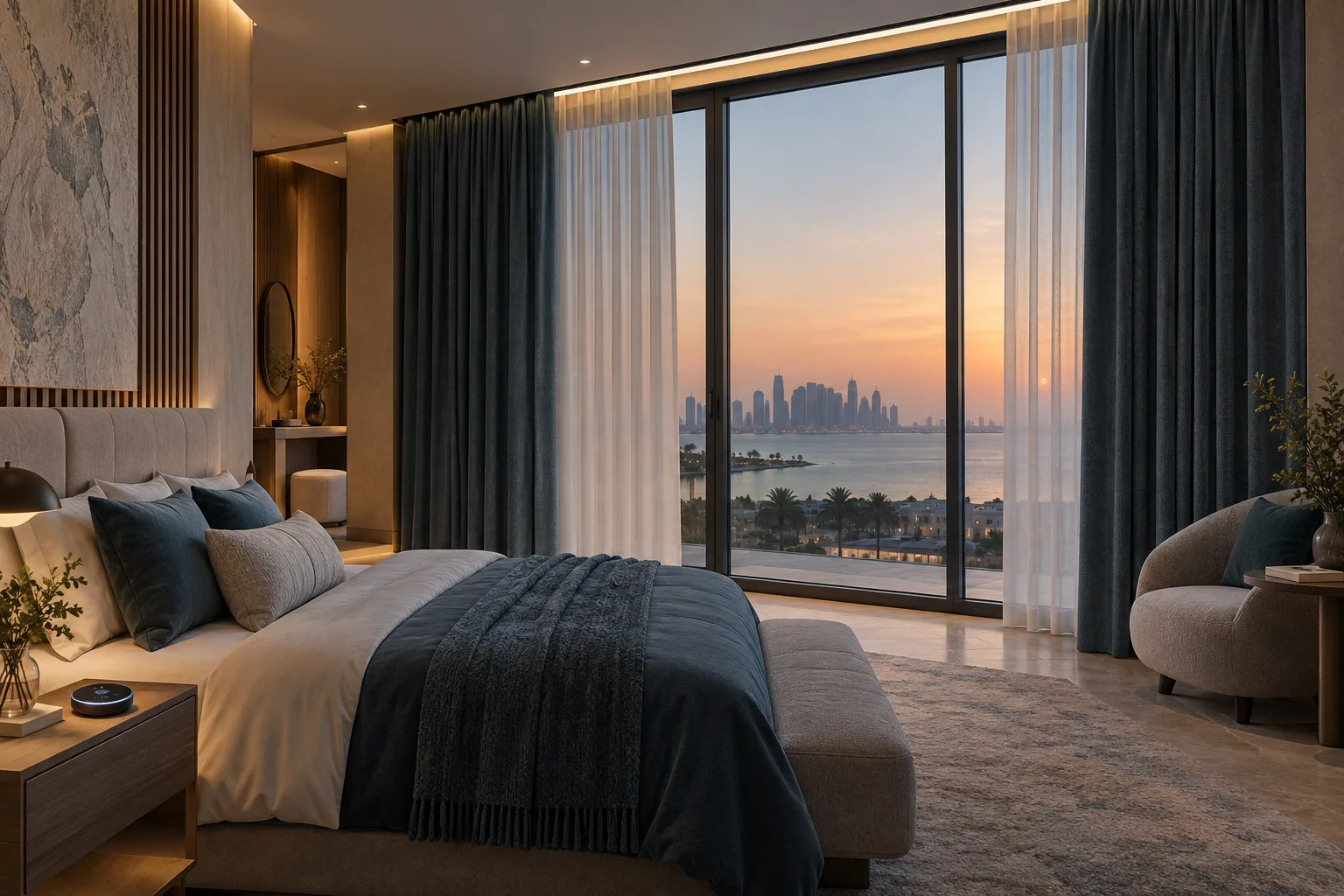 Automated bedroom curtains and a bedside controller